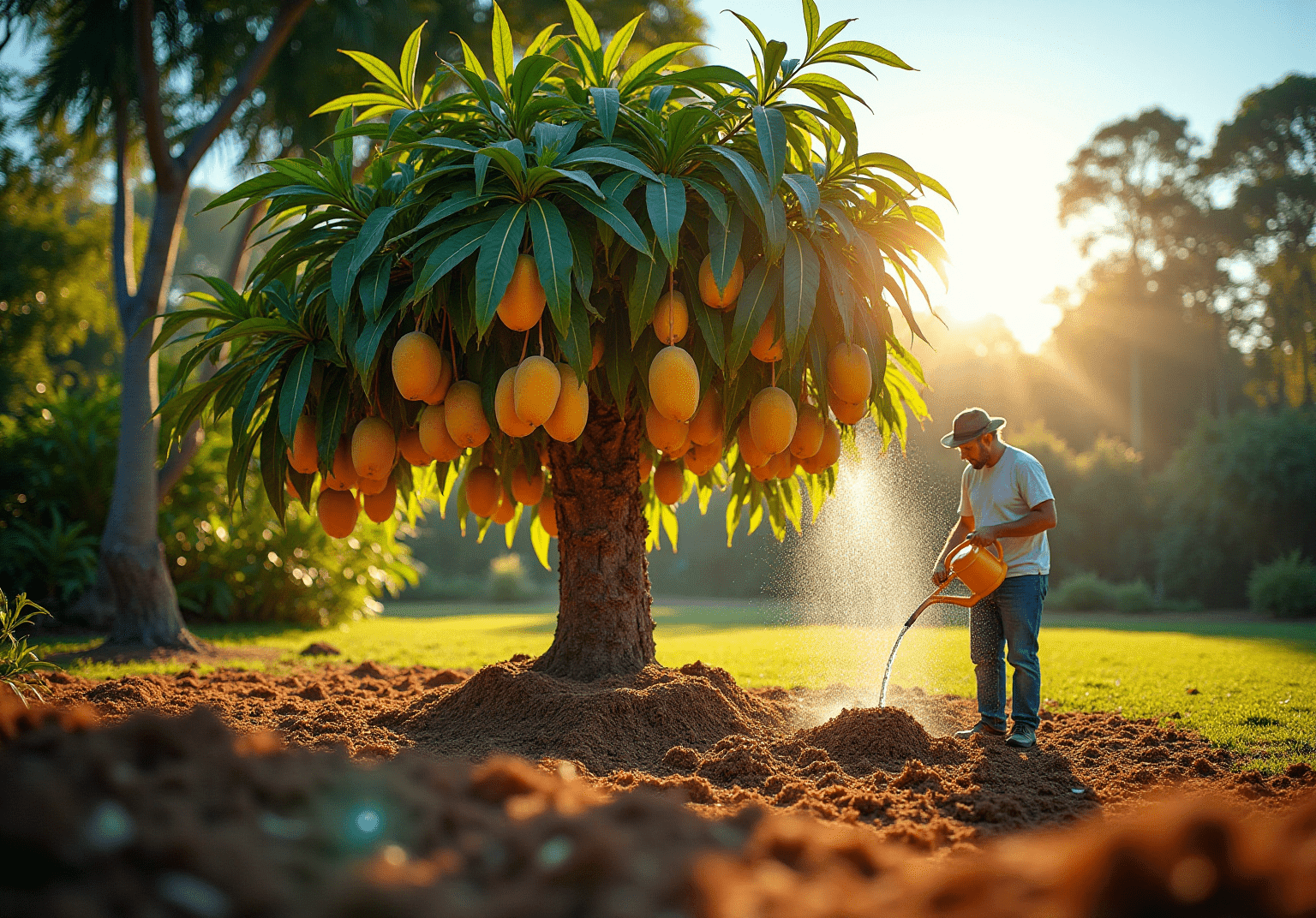 Mango tree in a protected irrigated plot