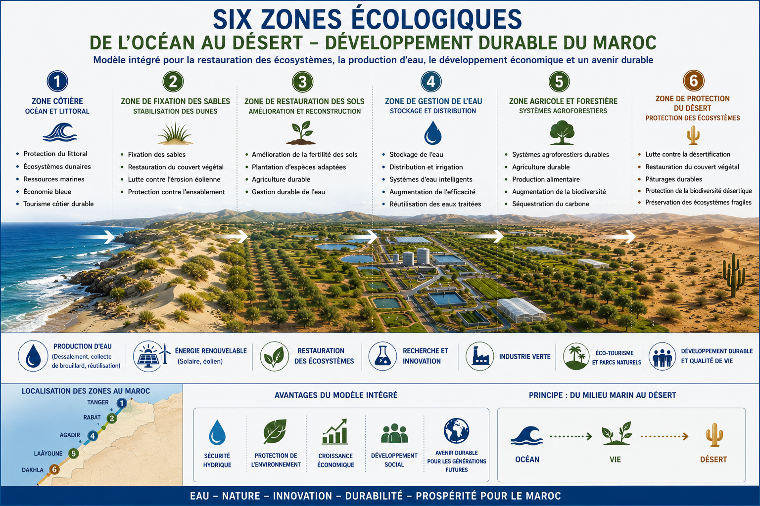 Six ecological zones: from ocean to desert