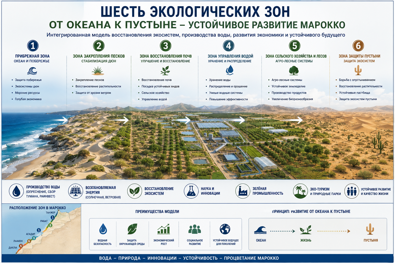 Шесть экологических зон: от океана к пустыне
